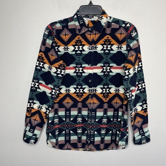 WOOLRICH Womens Southwestern Aztec Flannel Button-Up Top XS Cotton - Picture 1 of 8